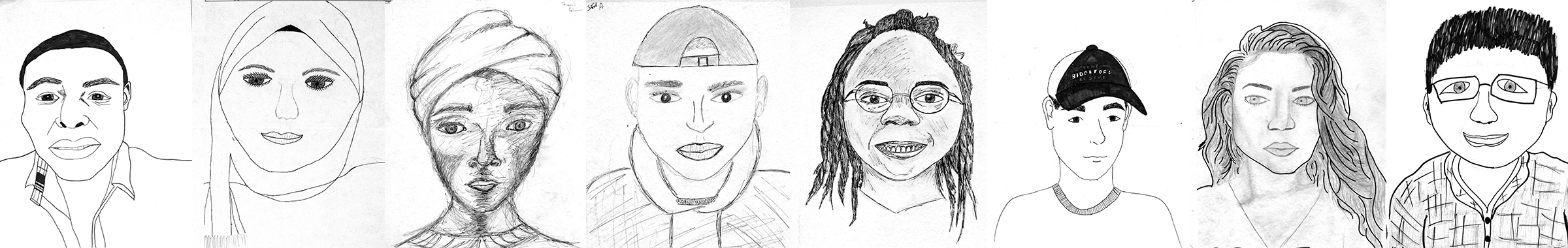 black and white portraits done by other students