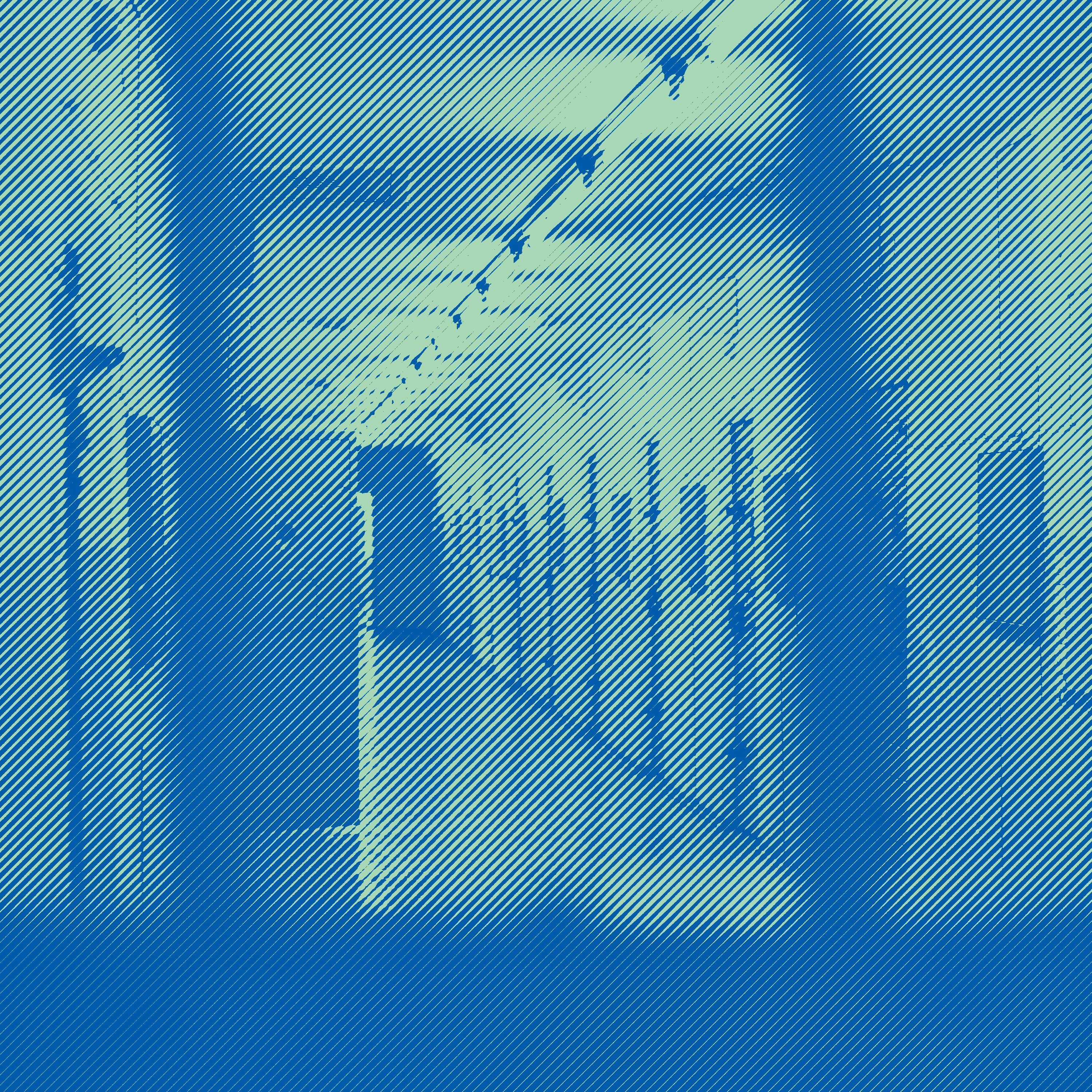 Photo of inside of jail with light blue and green duotone treatment.