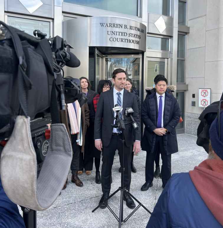 ACLU attorneys answering press questions outside of courthouse.