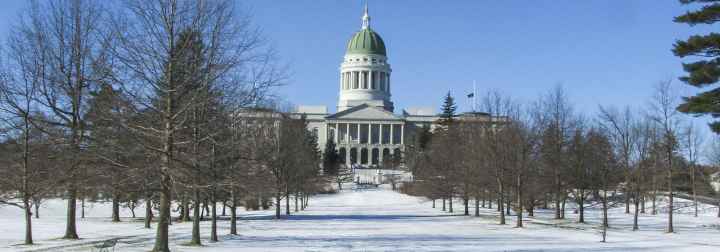 Maine State Capitol Building in Snow