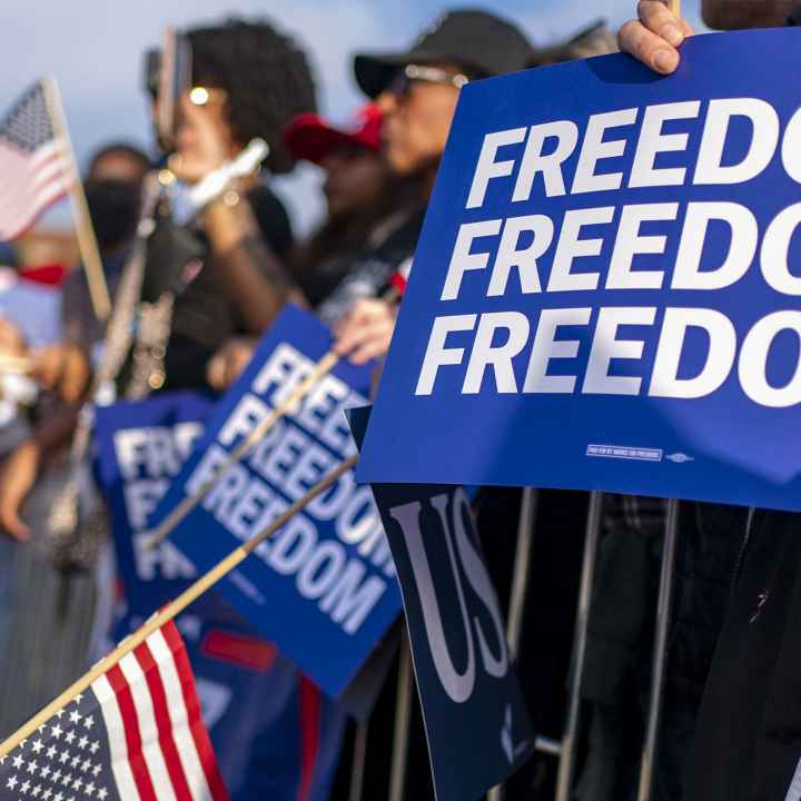 Freedom signs and American flags