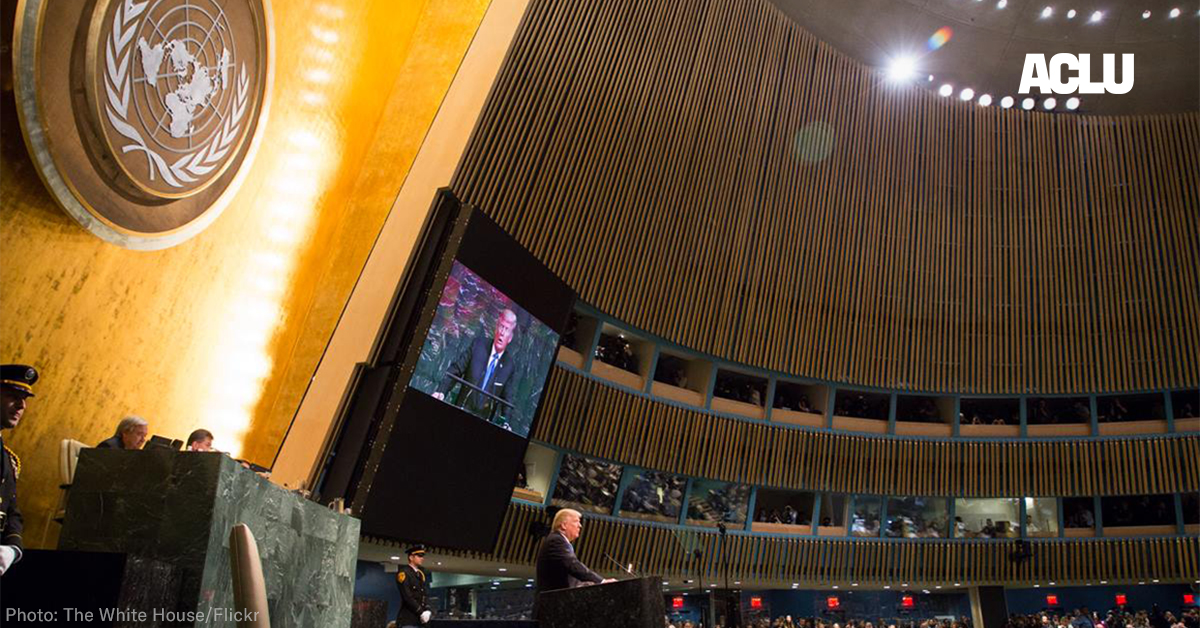 President Trump making a speech at the United Nations